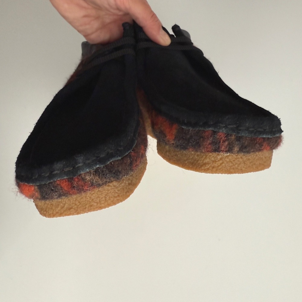 Clarks EUC Chacre Black Orange‎ Combi Wool Wallabee Crepe Sole Boots sz 8 1/2 - Picture 4 of 9